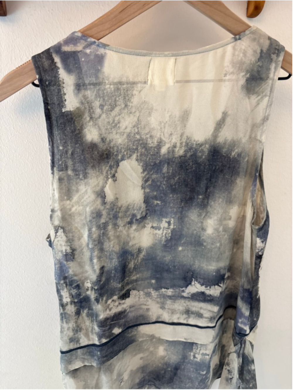 TryB 100% Silk Blouse Size L | Sheer Abstract Print Ruffle Trim Flowy Boho Chic - Picture 8 of 8